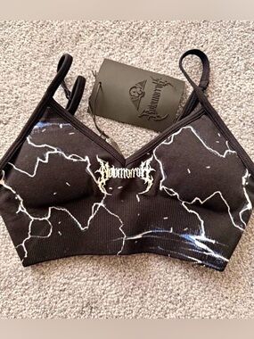 No Tomorrow Lightning Print Sports Bra Crop Top XS NWT Gothic Alt Streetwear
